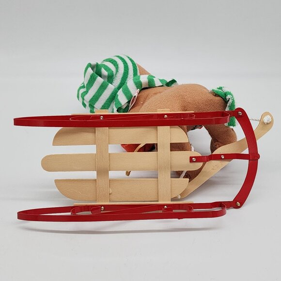 1988 Annalee Bear on Wood Sled 10" Tall Green White Scarf Christmas Decor VTG - Picture 8 of 8